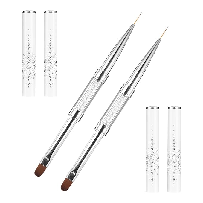 2 Pcs Double Ended Nail Builder Gel Brush, French Tip Brush Hard Gel for Nails, Brush Liner Brush Nails Hard Gel for Design Nails Professional Nail Art(White)