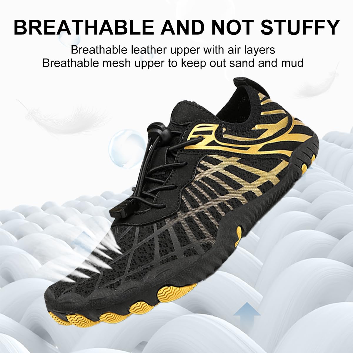 ELETON Barefoot Shoes Women Men Footwear, Wide Toe Box Hiking Zero Drop Non-Slip Quick-Dry River Boat Pool Beach Water Shoes, Lightweight Swimming Running Walking Sneakers Unisex BlackGold