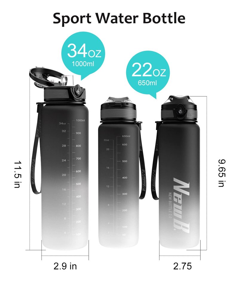 Pluralla One Touch Sport Water Bottle (Pack of 1) with Carry Handle, Leak Proof, Flip Top Lid, BPA Free, Tritan Material Water Bottle, Ideal Gift for Travel, Gym and Outdoor Fitness | 22 oz, 34 oz