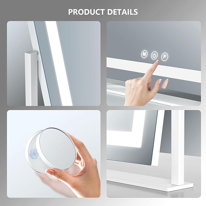 Lighted Makeup Mirror, 17.3"x13" Hollywood Vanity Mirror with Lights, Three Color Lighting Modes, and 5X Magnification Mirror, Smart Touch Control, 360°Rotation (Gold,17.3in Gift Box)