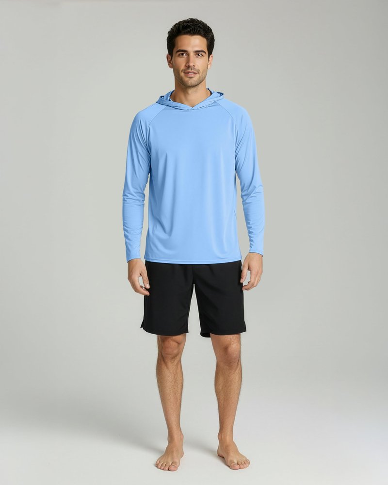 Real Essentials 3 Pack: Men's Long Sleeve Rash Guard Hoodie - SPF UV Sun Protection Workout Fishing Swim Shirts, Set 3, Large