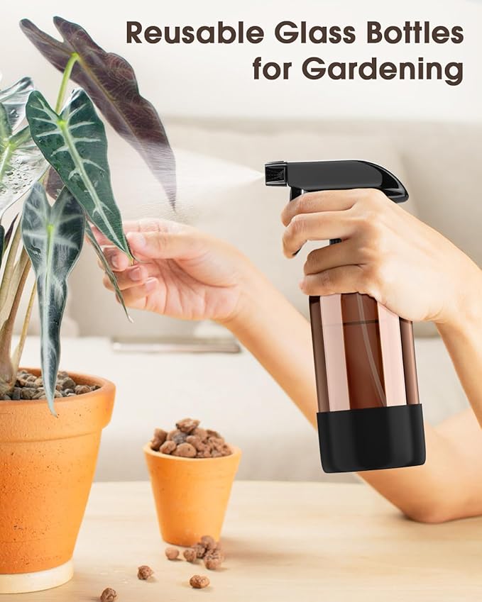 Bontip Glass Spray Bottle with Silicone Sleeve Protection, Amber Glass Spray Bottle Set for Window Cleaner Aromatherapy Facial Hydration Watering Flowers Hair Care 2 Pack/8 oz (Black & Brown)