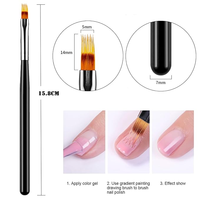 6Pcs Ombre Nail Brush Nail Art Brushes Nail Ombre Brush Nail Gradient Painting Pen Ombre Brush for Gel Nails Acrylic Manicure Brush Nail Art Tools