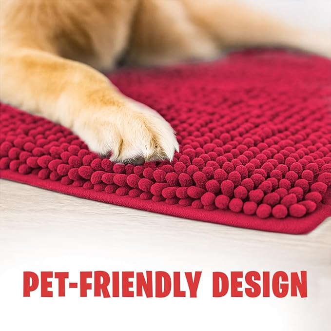 MudGuard Mat™ Dog Door Mat for Muddy Paws, Super Absorbent Microfiber, Non-Slip Indoor Mat, Quick Dry Chenille Mud Mat for Dogs & Entryway, Washable, Red 16" x 24"