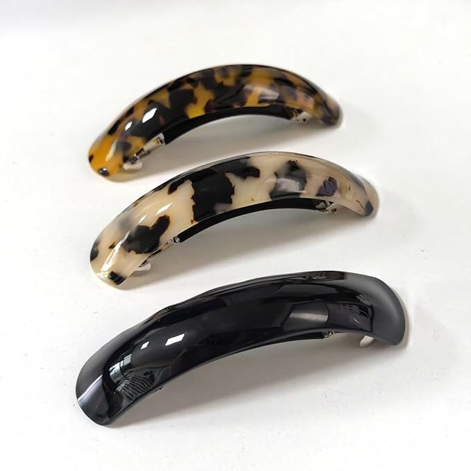 Large Hair Barrettes for Women Beautiful Lines Simple Retro Classic Snap French Hair Clips, Fashion Hair Accessories for Women Thick Hair 3 Pcs (HJ-Tortoise Shell)