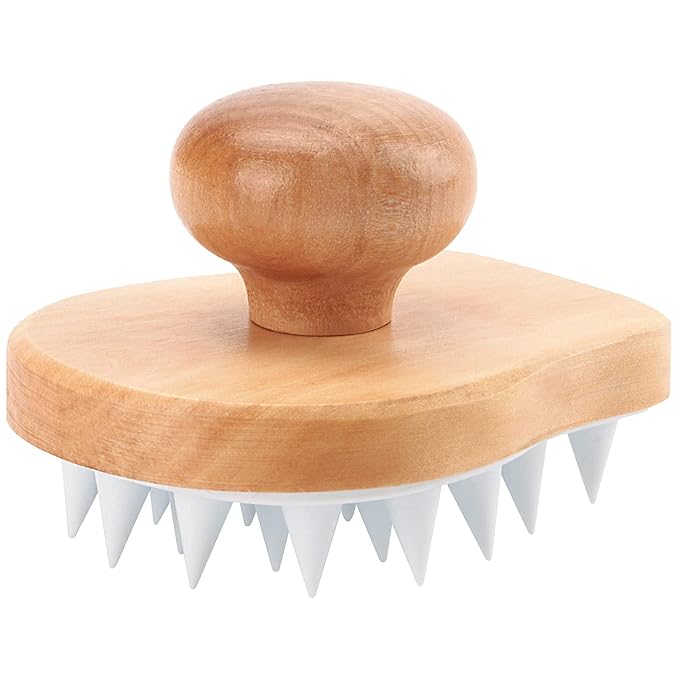 Hangerspace Scalp Massager Shampoo Brush, Wooden Wet and Dry Hair Scalp Care Brush, Shower Brush Scalp Scrubber Exfoliator with Soft Silicone Bristles for Dandruff Removal, Hair Growth (White)