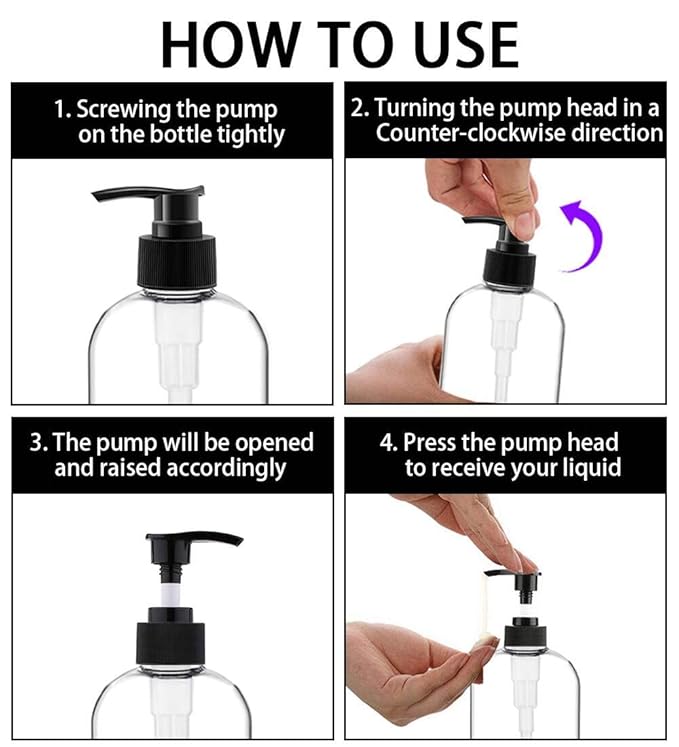 Empty Plastic Pump Bottles Dispenser 2 Pack 32oz/ 1 Liter Portable Clear BPA-Free Cylinder Shampoo Lotion Hand Pump Bottle Durable Refillable Containers (Clear, 32 Oz, 2 Pack)