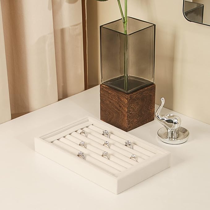 Ring Holder Display Tray Jewelry Organizer Stands for Selling Rings Earrings Show (Beige)