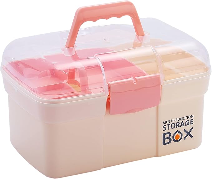 11'' Plastic Storage Box with Removable Tray, Multipurpose Organizer for Sewing, Art & Craft, Cosmetic (White)