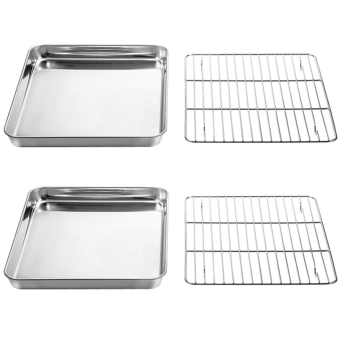 Wildone Baking Sheet with Rack Set [2 Sheets + 2 Racks], Stainless Steel Cookie Pan baking Tray with Cooling Rack, Size 12 x 10 x 1 Inch, Non Toxic & Heavy Duty & Easy Clean