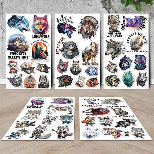 Wolf Stickers 50 Pieces Vinyl Waterproof Decal for Laptop Water Bottle Phone Car Window Bike Motorcycle Stakeboard Scrapbook Wolves Sticker Gifts for Kid Teen Adult