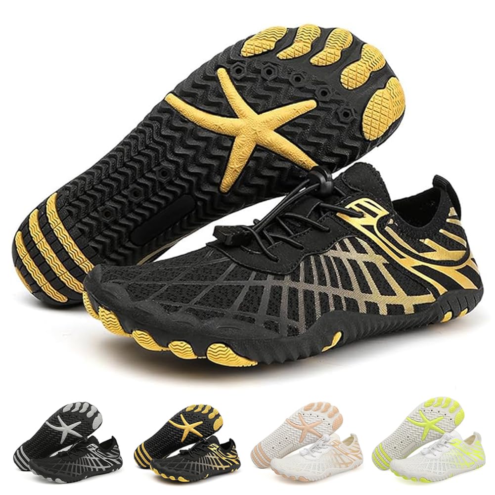 ELETON Barefoot Shoes Women Men Footwear, Wide Toe Box Hiking Zero Drop Non-Slip Quick-Dry River Boat Pool Beach Water Shoes, Lightweight Swimming Running Walking Sneakers Unisex BlackGold