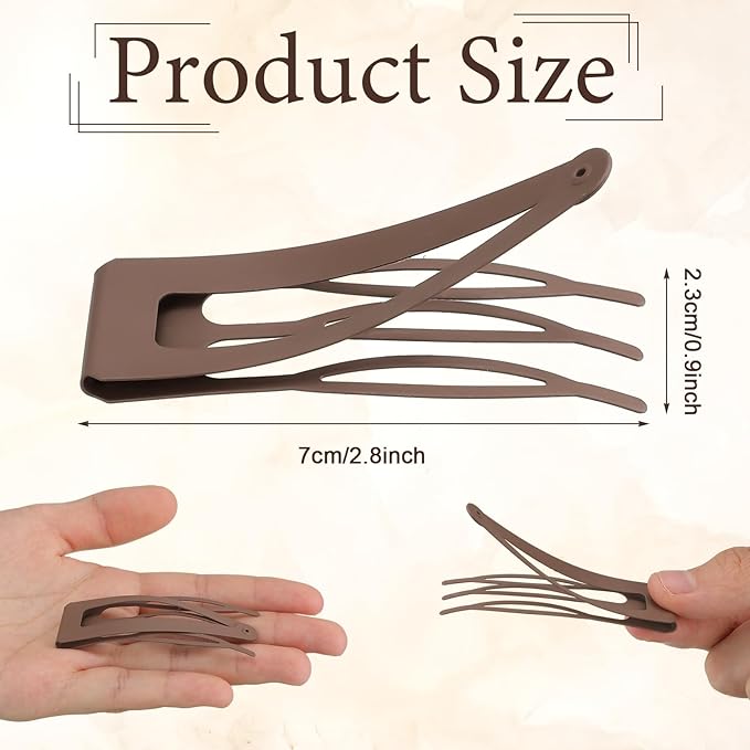 Chinco 24 Pcs Double Grip Hair Clips Metal Snap Clips Women Barrettes for Hair Making, Salon Supplies(Brown,2.8 Inch)