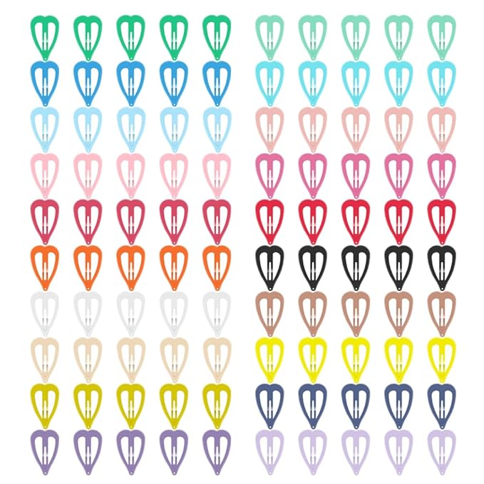 ECADY 100-Piece Metal Snap Hair Clips for Girls, Toddlers, and Kids - Perfect for Fine Hair, Thick Hair, and More - Featuring Fun Heart Designs
