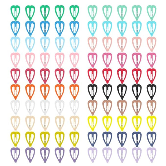 ECADY 100-Piece Metal Snap Hair Clips for Girls, Toddlers, and Kids - Perfect for Fine Hair, Thick Hair, and More - Featuring Fun Heart Designs