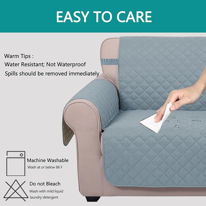 U-NICE HOME 4 Seater Sofa Cover 91 Inch Large Couch Covers for 4 Cushion Couch with Elastic Straps Water Resistant Furniture Protector Cover for Pets Cat (Sofa XX-Large, Light Blue/Beige)