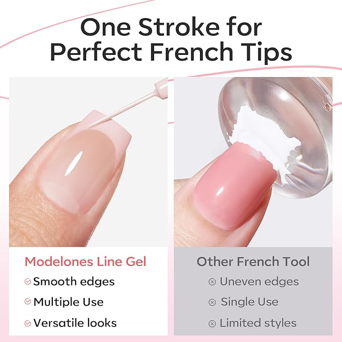 modelones Pink French Tip Liner Gel Polish, 15 ML Light Baby Blush Pastel Color Soft Pale Paint Swirl Nail Art with Fine Line Brush Soak Off U V DIY Home Salon Professional Manicure Gift for Women