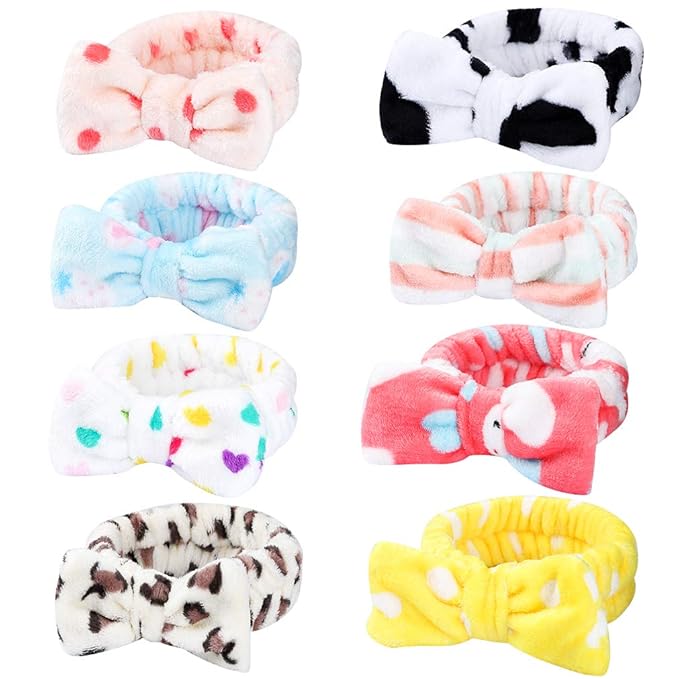 8 Pack Spa Headbands for Women, Soft Bow Skincare Headband for Washing Face, Skincare, Salon & Makeup, Bulk Spa Party Favors, Ideal Christmas Gifts or Stocking Stuffers for Teen Girls
