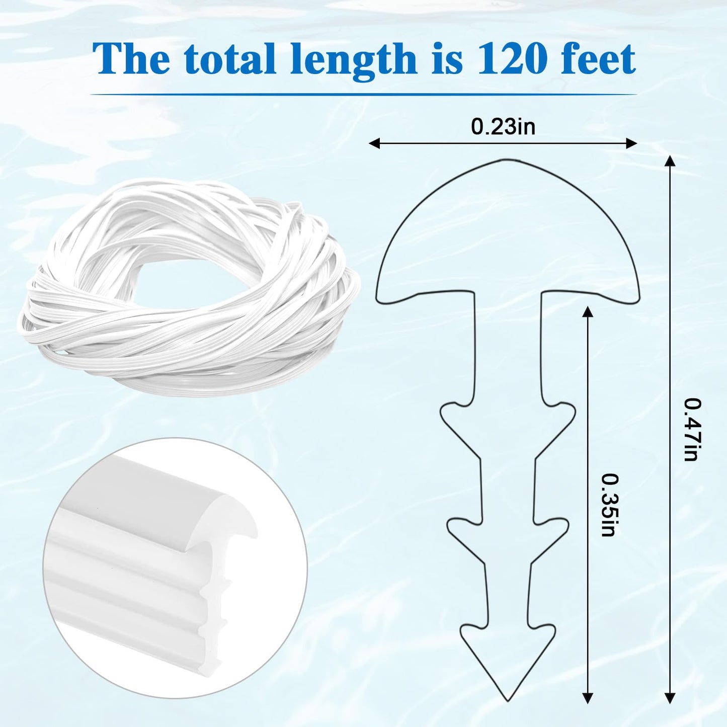 MIYOLO 120'ft Pool Liner Lock for In-Ground and Above Ground Pools, Roll Swimming Pool Liner Bead Lock White