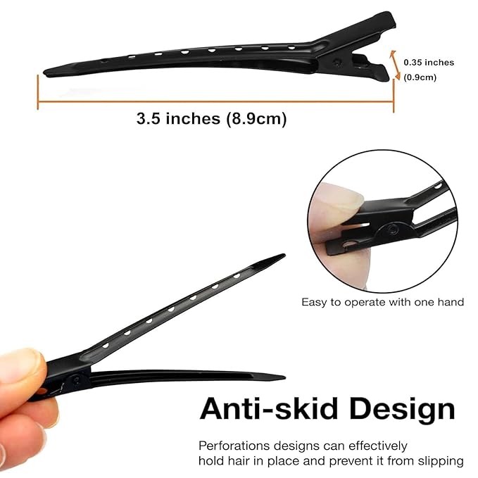 24Pcs Duck Billed Hair Clips for Styling Sectioning, Metal Hair Clips for Women Long Hair, Metal Alligator Curl Clips for Hair Roller Salon (Black)