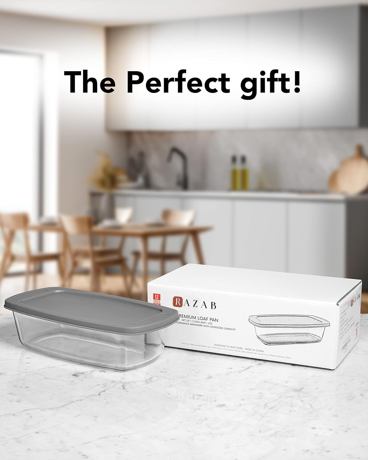 Razab LARGE 7.6 Cups/1800 ML/1.9 Qt Glass Loaf Pan with Lids - Meatloaf Pan BPA free Airtight Lids Grip Handle Easy Carry, Microwave and Oven Safe - Loaf Pans For Baking Bread, Cakes, Glass Loaf Pan