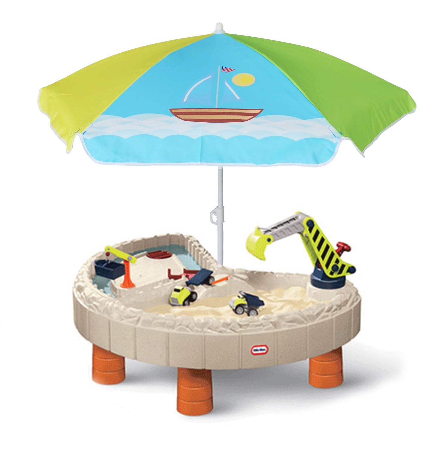 AMMSUN 5ft Seaside Umbrella for Sand Box Water Table - Kids Durable Umbrellas for children Picnic Beach Camping Garden Outdoor Play Shade (5ft Green Yellow Boat)