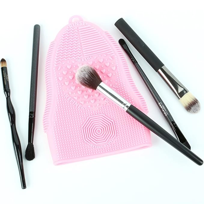 ScivoKaval Makeup Brush Cleaner Mat Mitt Glove Silicone Cosmetic Cleaning Scrubber Tool for Face Brushes and Eye Brush Washing Pad Pink