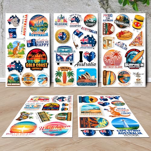 Australia Travel Stickers 50 Pieces Vinyl Waterproof Decal for Laptop Water Bottle Phone Car Window Bike Motorcycle Stakeboard Scrapbook Australian Sticker Gifts
