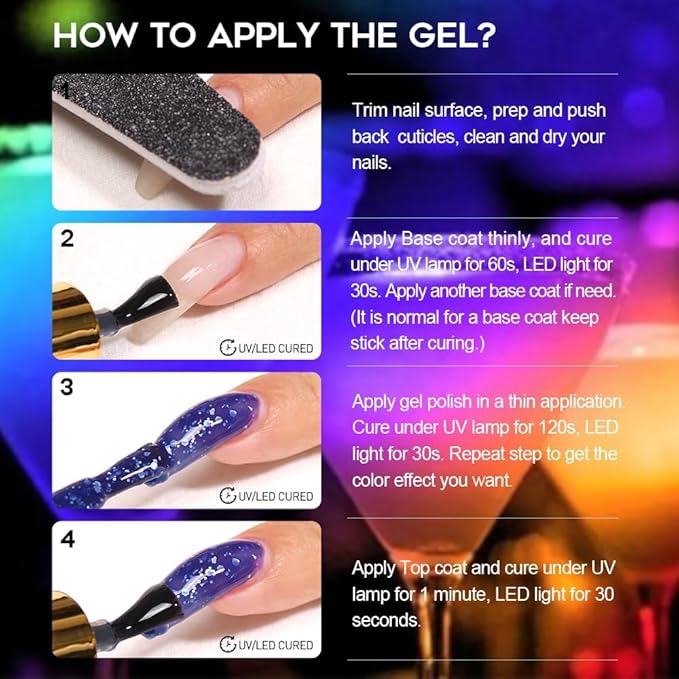 modelones Color Changing Gel Nail Polish Set, 6 Colors 2026 Red Pink Glitter Blue Purple Mood Temperature Change Nail Polish Gel Set Soak Off Nail Art Gel DIY Salon Manicure Gift