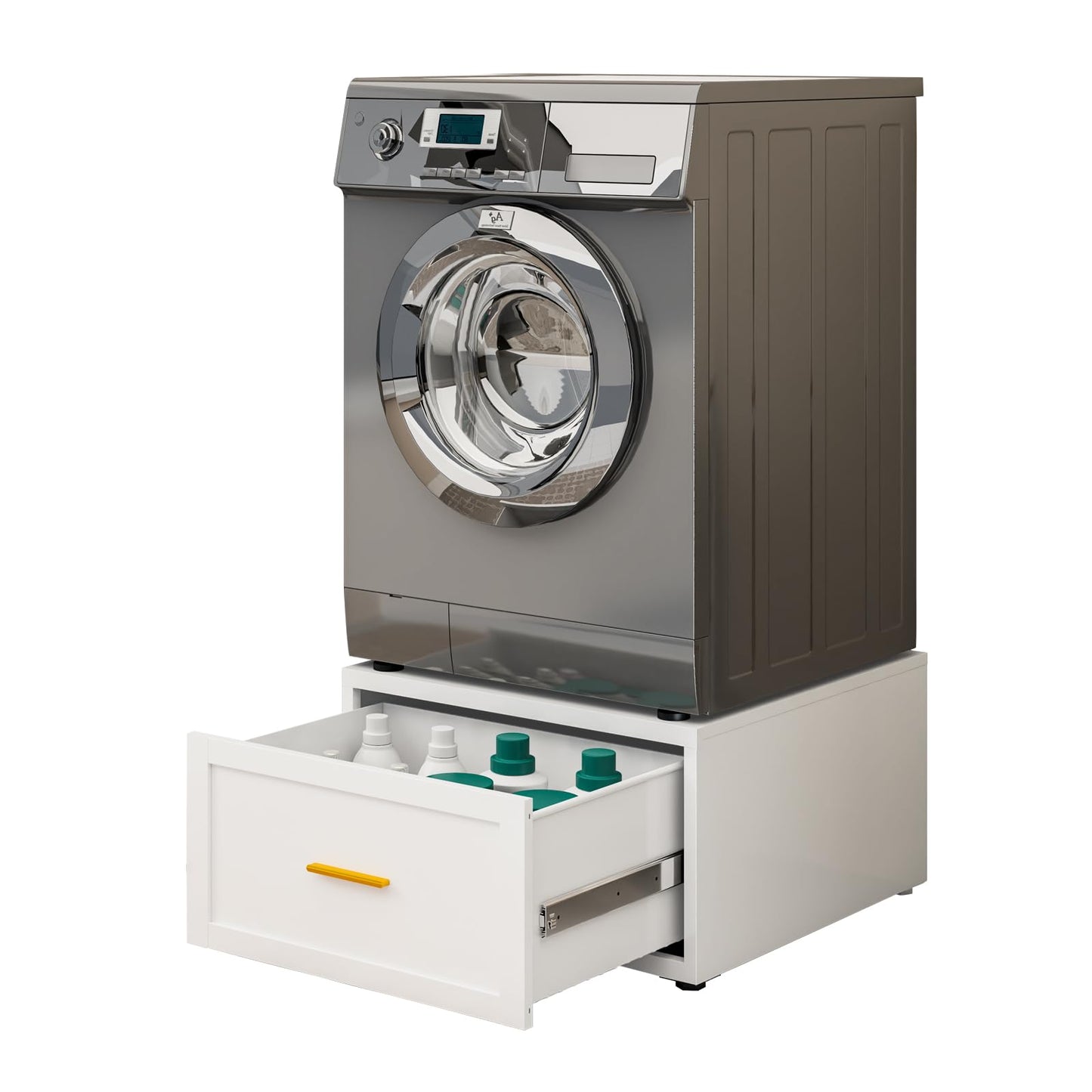IYANEN 28” W Washer Dryer Pedestal, Heavy Duty Metal Washer Pedestal with Drawer, 440LBS Universal Laundry Pedestal, Washing Machine Stand with Adjustable Feet, 16'' Height (1pack-White)