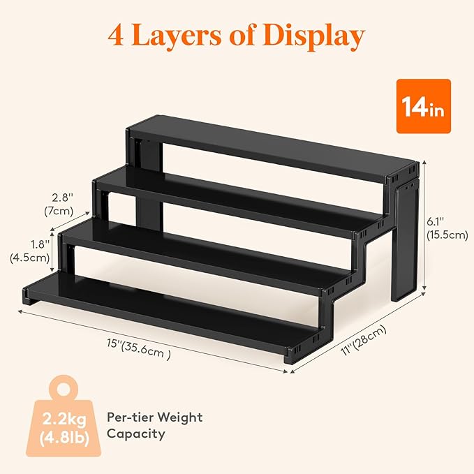 Lifewit Cupcake Stand, Perfume Cologne Organizer, Tool-Free Assembly, Display Riser, Spice Rack, Figurine Holder, Makeup Storage, Room Decor, Party Decorations, Black, 14″ 4 Tier, 1 Pcs