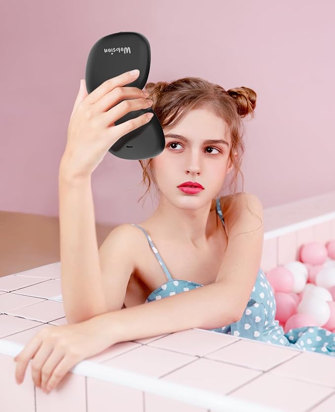 WOBSION Rechargeable Lighted Travel Makeup Mirror,1x/10x Compact Magnifying Mirror with Lights,Portable for Bag,4inch,Gift,Black
