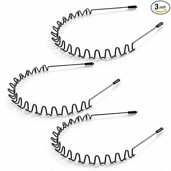 Metal Hair Bands Men's Headband Elastic Zigzag Headbands Outdoor Sports Headbands Fashion Simple Anti-Slip Hair Accessories (3 Pack)