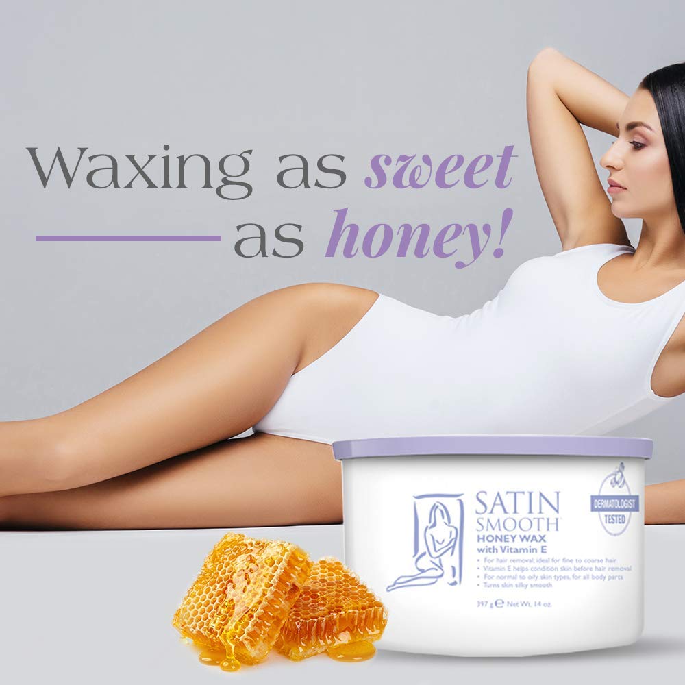 Satin Smooth Honey Wax with Vitamin E, Hair Removal Wax for Sensitive Skin, Full Body Waxing, Ideal for Coarse and Medium Hair, 14oz