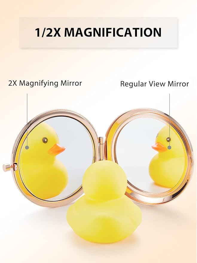 Compact Mirror Bulk, Set of 2 Double-Sided 1X/2X Magnifying Purse Pocket Makeup Mirrors(Round, Rose Gold)