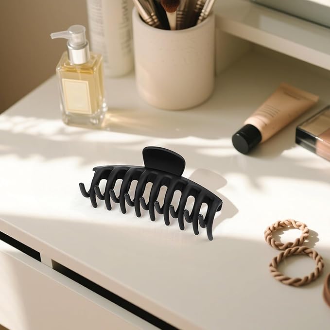 TOCESS 8 Pack Black Big Hair Claw Clips for Women Large Claw Clip for Thin Thick Curly Hair 90's Strong Hold 4.33 Inch Nonslip Matte Jumbo Hair Clips