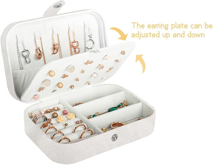 Hatori Travel Jewelry Box, PU Leather Small Jewelry Organizer for Women Girls, Portable Mini Travel Case Display Storage Holder Boxes for Stud Earrings, Rings, Necklaces, Bracelets (Glitter White)
