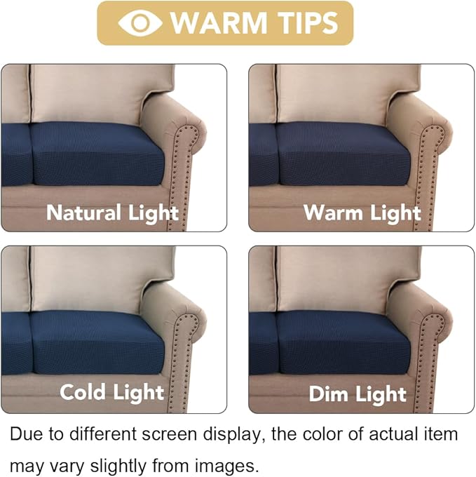 H.VERSAILTEX Super Stretch Individual Seat Cushion Covers - Sofa & Couch Cushion Slipcover Sets - Thick Jacquard Textured Twill Fabric (3 Piece XL Sofa Cushion Covers, Navy)