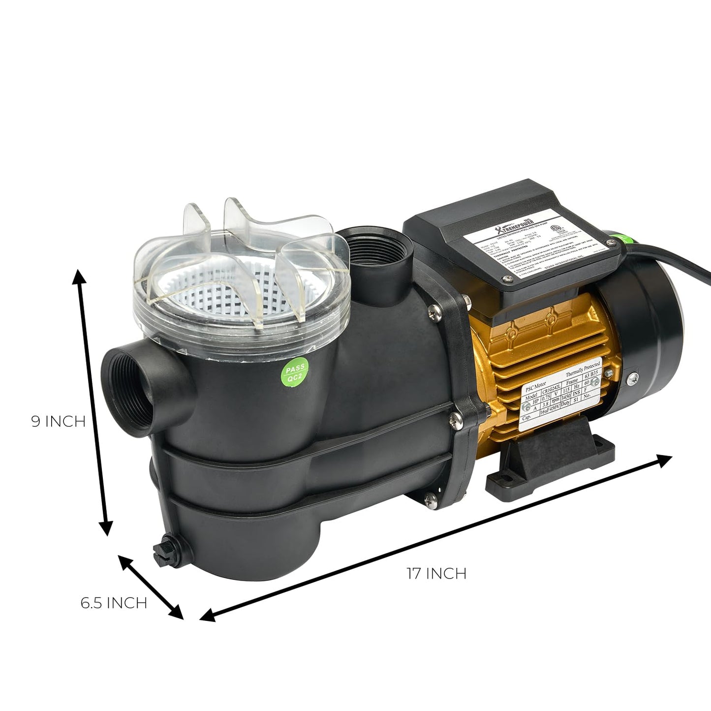 XtremepowerUS 3/4HP Swimming Pool Pump (2400GPH) Pond Self Prime Above-Ground Pond Spa Pool Pump w/ Strainer Basket 1.5"NPT Listed