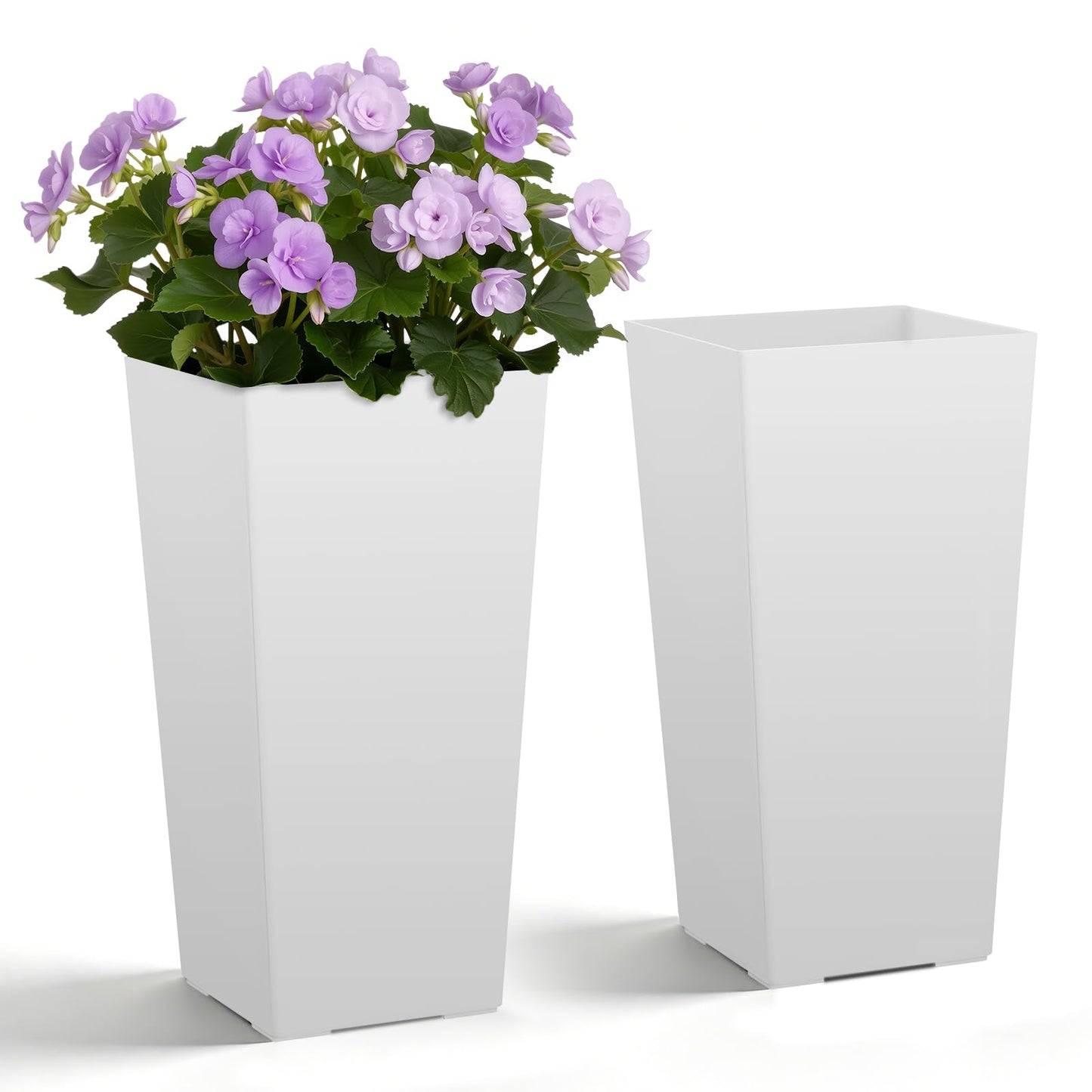 VEVOR Set of 2 Tall Planters for Outdoor Plants 22 inch, White Tall Planter for Indoor Plants, Modern Planters for Front Porch Patio Balcony, Plant Container Flower Pots with Built-in Drainage