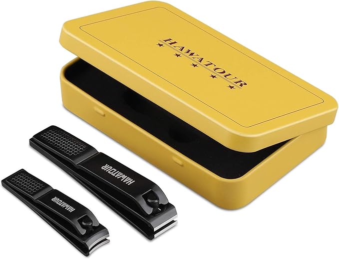 HAWATOUR Nail Clippers Set, Ultra Sharp Sturdy Fingernail and Toenail Clipper Cutters with Visibly Tin Case, Black