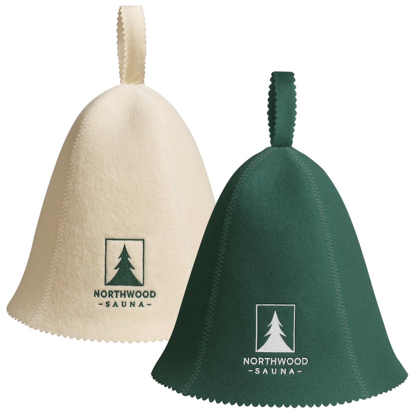 Northwood Sauna - Sauna Hat - 100% Wool Felt - Banya Hair Cap for Men & Women - One-Size-Fits-All - Spruce Green & Soft Beige (2 Pack)