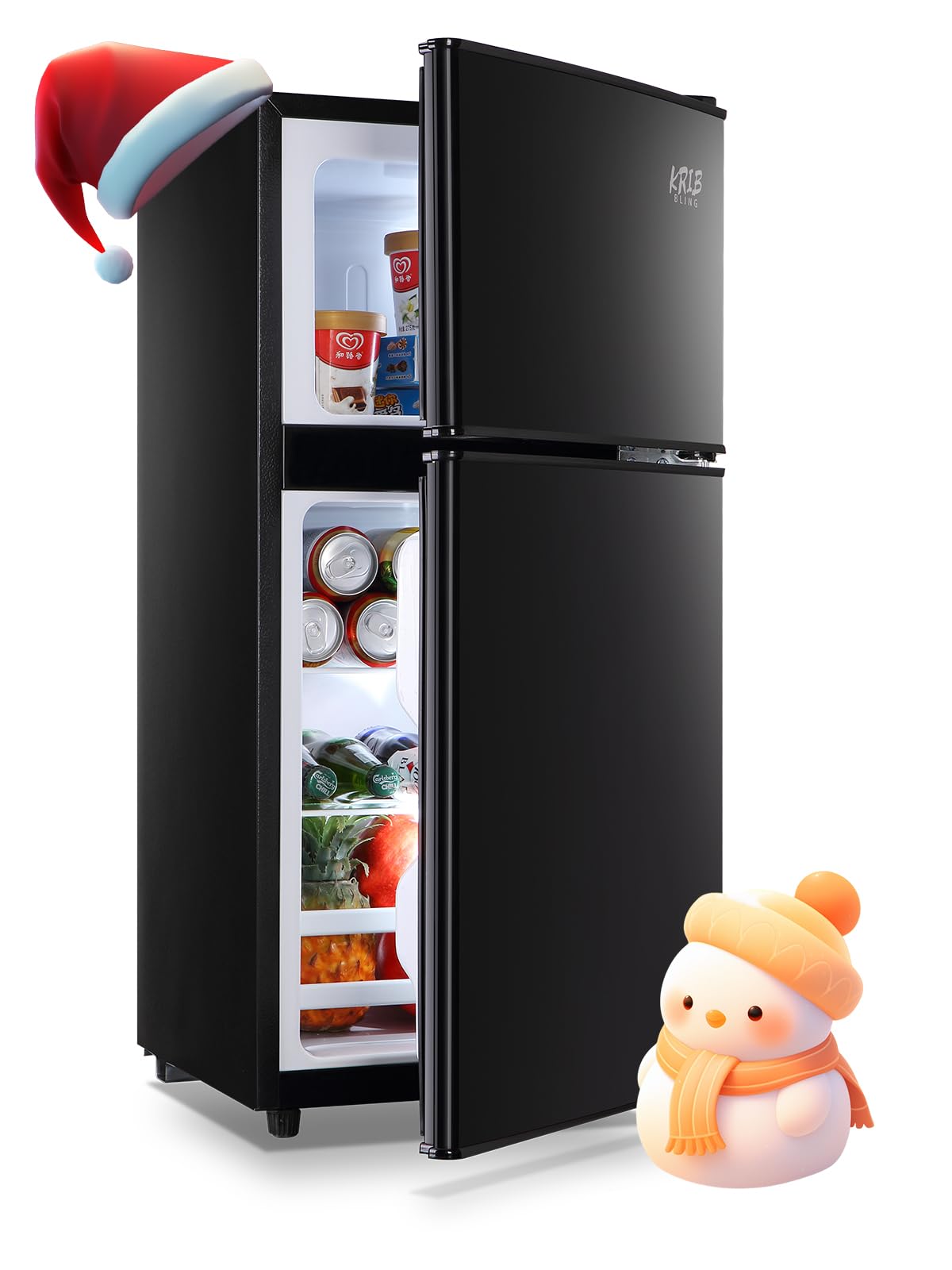 KRIB BLING Refrigerators with Freezer on Top, Fridge 7- Level Adjustable Thermostat, Refrigerator for Apartment, Office, Camping, Black