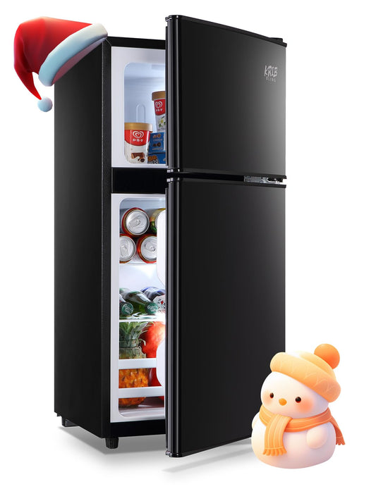 KRIB BLING Refrigerators with Freezer on Top, Fridge 7- Level Adjustable Thermostat, Refrigerator for Apartment, Office, Camping, Black