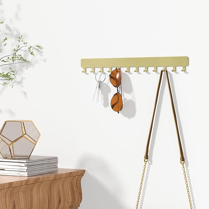 Necklace Holder Hanging Jewelry Organizer: Self-Adhesive Wall Organizer for Necklaces, 2 Pack, Gold