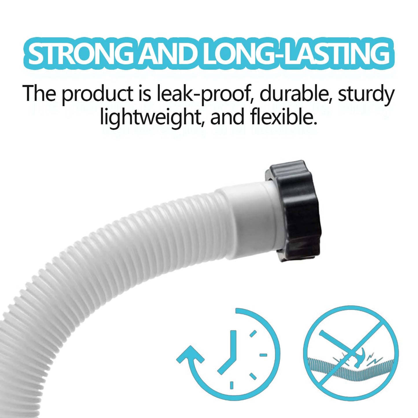 2-Pack 1.5-Inch Diameter Pool Hoses, 59-Inch Replacement Hoses Compatible with Above Ground Pool Pumps, Fits 1500 to 2500 GPH Filter Pumps, Sand & Saltwater System