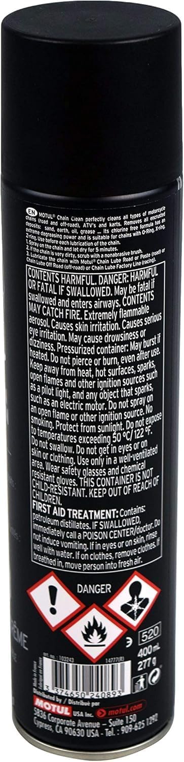Motul C1 Chain Clean – Motorcycle Chain Cleaner for Dirt Bike, Street Bike, ATV, UTV & O-Ring/X-Ring Chains, Heavy Duty Degreaser Spray, Removes Grease & Grime Fast, 9.8 oz