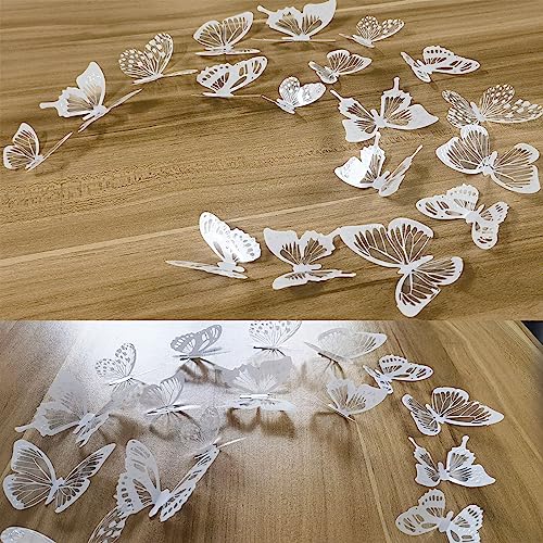 Ewong 54Pcs White 3D Butterfly Wall Decor - Butterfly Decoration Party Cake Decorative - Removable Waterproof Wall Decal Birthday Home Room Decor Bathroom Bedroom Sticker & Murals