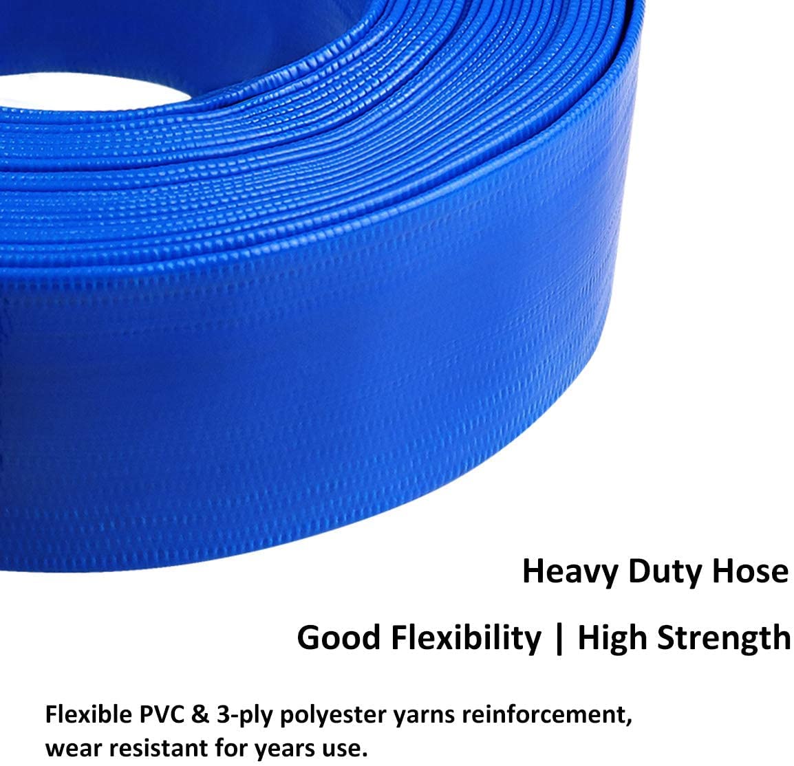 2" x 50' Blue PVC Backwash Hose with Camlock C and E Fittings, Heavy Duty Discharge Hose, Durable Reinforced Pool Drain Hose for Swimming Pools