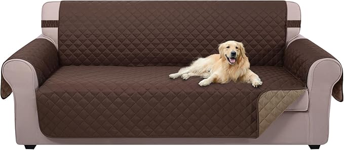 U-NICE HOME Large Sofa Cover Reversible Couch Cover for Dogs Pets with Elastic Straps Water Resistant Furniture Protector for 4 Cushion Couch (Oversized Sofa, Chocolate/Taupe)